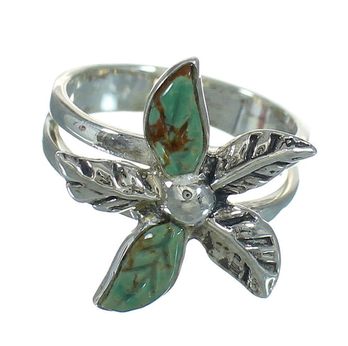 Southwest Sterling Silver Flower Turquoise Ring Size 7-1/2 RX88070